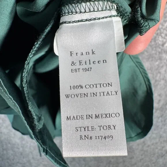 Frank & Eileen TORI Italian Tuxedo Shirtdress Green Cotton S Pockets Oversized - Picture 7 of 12